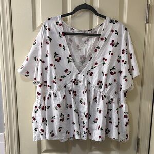 SHEIN White Wrap Blouse with Tie Front and Short Sleeves